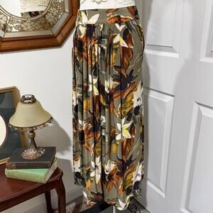 VTG 90s Jones New York Green Tropical Floral 100% Silk Vacation Maxi Skirt 6/S